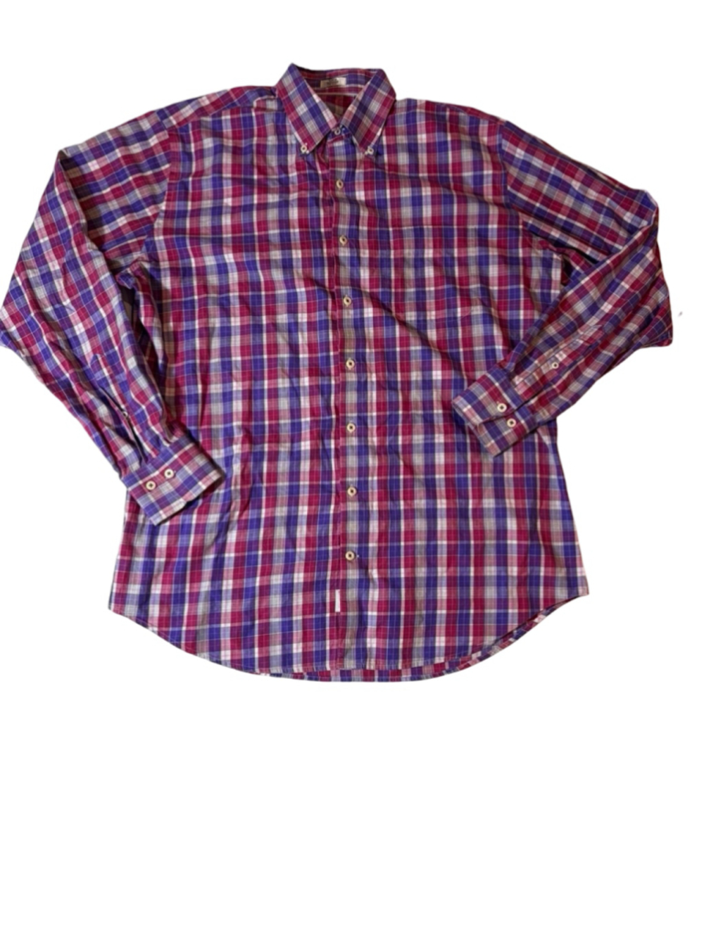 Peter Millar Mens Large Plaid Button Down Shirt Purple Pink Cotton Golf